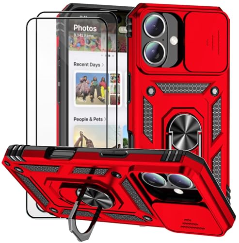 Dechyi für iPhone 16 6.1 Zoll Hülle mit Panzerglas Schutzfolie Schutzhülle mit Kameraschieber Case 360° Drehbarer Militä Ständer Stoßfest Cover-Rot Dechyi für iPhone 16 6.1 Zoll Hülle mit Panzerglas Schutzfolie Schutzhülle mit Kameraschieber Case 360° Drehbarer Militä Ständer Stoßfest Cover-Rot von Dechyi
