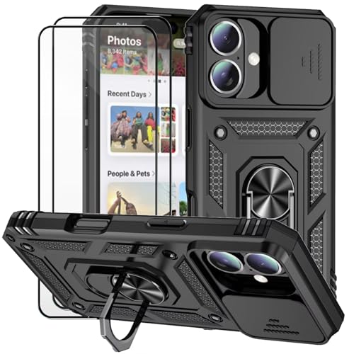 Dechyi für iPhone 16 Plus 6.7 Zoll Hülle mit Panzerglas Schutzfolie Schutzhülle mit Kameraschieber Case 360° Drehbarer Militä Ständer Stoßfest Cover-Schwarz Dechyi für iPhone 16 Plus 6.7 Zoll Hülle mit Panzerglas Schutzfolie Schutzhülle mit Kameraschieber Case 360° Drehbarer Militä Ständer Stoßfest Cover-Schwarz von Dechyi