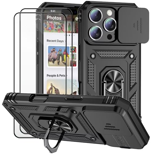 Dechyi für iPhone 16 Pro 6.3 Zoll Hülle mit Panzerglas Schutzfolie Schutzhülle mit Kameraschieber Case 360° Drehbarer Militä Ständer Stoßfest Cover-Schwarz Dechyi für iPhone 16 Pro 6.3 Zoll Hülle mit Panzerglas Schutzfolie Schutzhülle mit Kameraschieber Case 360° Drehbarer Militä Ständer Stoßfest Cover-Schwarz von Dechyi