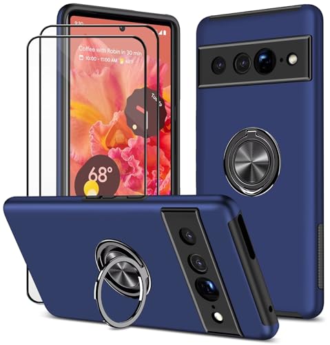 Dechyi hülle für Google Pixel 7 Pro (6.7") und 2 Stück Displayschutzfolie Handyhülle mit Ringhalterung stoßfest, Kratzfest strapazierfähig Schutzhülle Blau von Dechyi