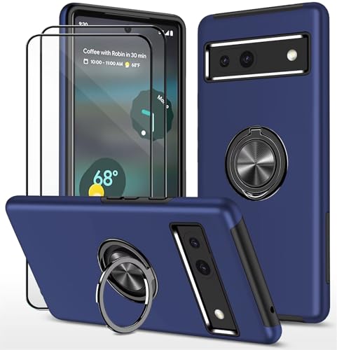 Dechyi hülle für Google Pixel 7a (6.1") und 2 Stück gehärtetem Glas Displayschutzfolie Handyhülle mit Ringhalterung stoßfest, Kratzfest strapazierfähig Schutzhülle Blau von Dechyi
