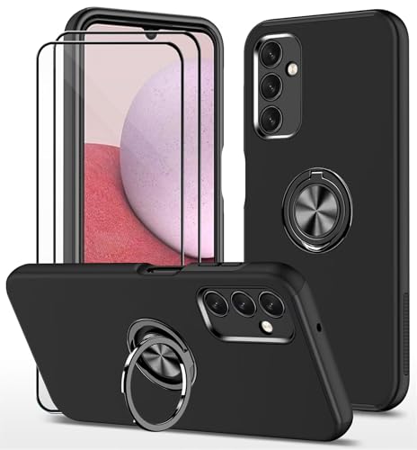Dechyi hülle für Samsung Galaxy A05s (6.7") und 2 Stück gehärtetem Glas Displayschutzfolie Handyhülle mit Ringhalterung stoßfest, Kratzfest strapazierfähig Schutzhülle Schwarz von Dechyi