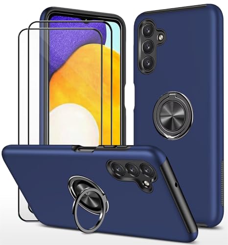 Dechyi hülle für Samsung Galaxy A15 4G/5G (6.5") und 2 Stück gehärtetem Glas Displayschutzfolie Handyhülle mit Ringhalterung stoßfest, Kratzfest strapazierfähig Schutzhülle Blau von Dechyi