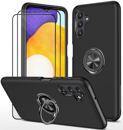 Dechyi hülle für Samsung Galaxy A25 5G (6.5") und 2 Stück gehärtetem Glas Displayschutzfolie Handyhülle mit Ringhalterung stoßfest, Kratzfest strapazierfähig Schutzhülle Schwarz von Dechyi