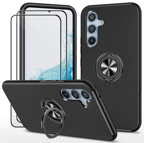 Dechyi hülle für Samsung Galaxy A35 5G (6.6") und 2 Stück gehärtetem Glas Displayschutzfolie Handyhülle mit Ringhalterung stoßfest, Kratzfest strapazierfähig Schutzhülle Schwarz von Dechyi