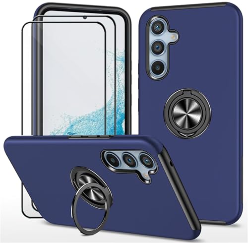 Dechyi hülle für Samsung Galaxy S24 5G/Samsung S25 (6.2") und 2 Stück gehärtetem Glas Displayschutzfolie Handyhülle mit Ringhalterung stoßfest, Kratzfest strapazierfähig Schutzhülle Blau von Dechyi