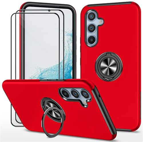 Dechyi hülle für Samsung Galaxy S24 5G/Samsung S25 (6.2") und 2 Stück gehärtetem Glas Displayschutzfolie Handyhülle mit Ringhalterung stoßfest, Kratzfest strapazierfähig Schutzhülle Rot von Dechyi