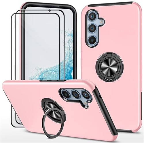 Dechyi hülle für Samsung Galaxy S24 5G/Samsung S25 (6.2") und 2 Stück gehärtetem Glas Displayschutzfolie Handyhülle mit Ringhalterung stoßfest, Kratzfest strapazierfähig Schutzhülle rosa von Dechyi