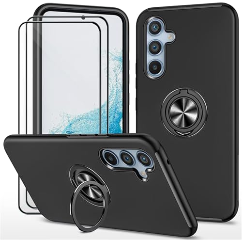 Dechyi hülle für Samsung Galaxy S24+ /S25+ und 2 Stück gehärtetem Glas Displayschutzfolie Handyhülle mit Ringhalterung stoßfest, Kratzfest strapazierfähig Schutzhülle Schwarz von Dechyi