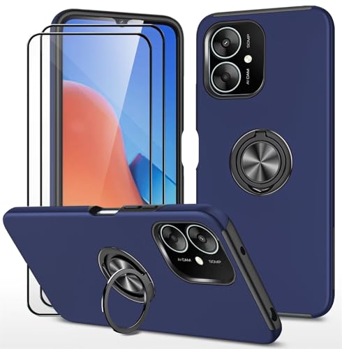 Dechyi hülle für Xiaomi Redmi 13C / Poco C65(6.58") und 2 Stück gehärtetem Glas Displayschutzfolie Handyhülle mit Ringhalterung stoßfest, Kratzfest strapazierfähig Schutzhülle Blau von Dechyi