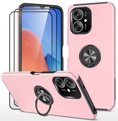 Dechyi hülle für Xiaomi Redmi 13C / Poco C65(6.58") und 2 Stück gehärtetem Glas Displayschutzfolie Handyhülle mit Ringhalterung stoßfest, Kratzfest strapazierfähig Schutzhülle rosa von Dechyi