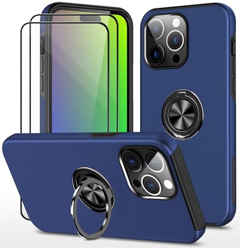 Dechyi hülle für iPhone 15 Pro Max (6.7") und 2 Stück gehärtetem Glas Displayschutzfolie Handyhülle mit Ringhalterung stoßfest, Kratzfest strapazierfähig Schutzhülle Blau von Dechyi