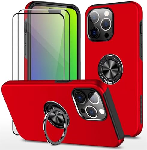 Dechyi hülle für iPhone 15 Pro Max (6.7") und 2 Stück gehärtetem Glas Displayschutzfolie Handyhülle mit Ringhalterung stoßfest, Kratzfest strapazierfähig Schutzhülle Rot von Dechyi