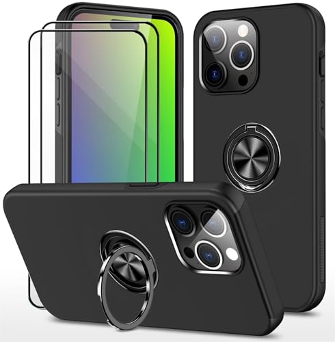 Dechyi hülle für iPhone 15 Pro Max (6.7") und 2 Stück gehärtetem Glas Displayschutzfolie Handyhülle mit Ringhalterung stoßfest, Kratzfest strapazierfähig Schutzhülle Schwarz von Dechyi