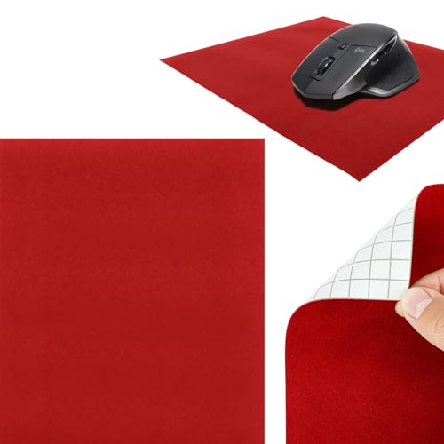 DecoMeister Selbstklebende Mausunterlage Dünn Maus Folie Einfarbig Universal Anti-Rutsch Mauspad Gaming Office rutschfest Mausmatte Slim 22cm x 19cm Velours Mousepad Ultradünn Velour Rot von DecoMeister