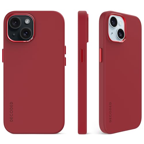 DECODED Silikon-Hülle für Apple iPhone 14 (6,1 Zoll) – Premium Soft Touch Beschichtung – schützende und stoßfeste Handyhülle – MagSafe kompatibel – Mikrofaserfutter – Astro Dust Red von Decoded