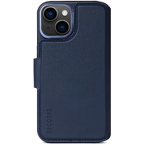 Decoded© Premium Leder Handyhülle - iPhone 14/13 - Getestet von Apple - Extra Schutz - Stoßdämpfend - Mit Kartenhalter - Schutzhülle - Rundumschutz - Klapphülle - Handy Hülle – Dunkel Blau Navy von Decoded
