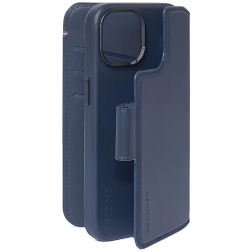 Decoded 2-in-1 Abnehmbare Schutzhülle für Apple iPhone 15 - Hochwertiges Europäisches Leder - Kartenhalter Hülle - Lederhülle - MagSafe-Kompatibel - Microfiber Lining - Navy Blau von Decoded