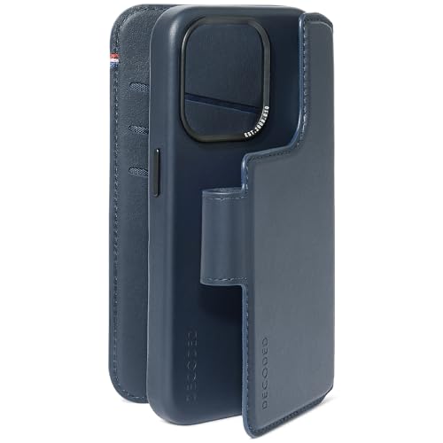 Decoded 2-in-1 Abnehmbare Schutzhülle für Apple iPhone 15 Pro - Hochwertiges Europäisches Leder - Kartenhalter Hülle - Lederhülle - MagSafe-Kompatibel - Microfiber Lining - Navy Blau von Decoded