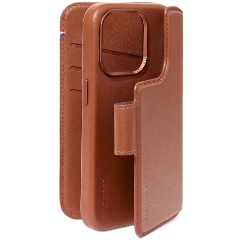 Decoded 2-in-1 Abnehmbare Schutzhülle für Apple iPhone 15 Pro - Hochwertiges Europäisches Leder - Kartenhalter Hülle - Lederhülle - MagSafe-Kompatibel - Microfiber Lining - Tan Braun von Decoded