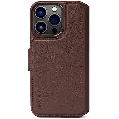 Dekodierte, abnehmbare Brieftasche: Schutzhülle aus Leder für iPhone 14 Pro Max, kompatibel mit MagSafe (Braun) von Decoded
