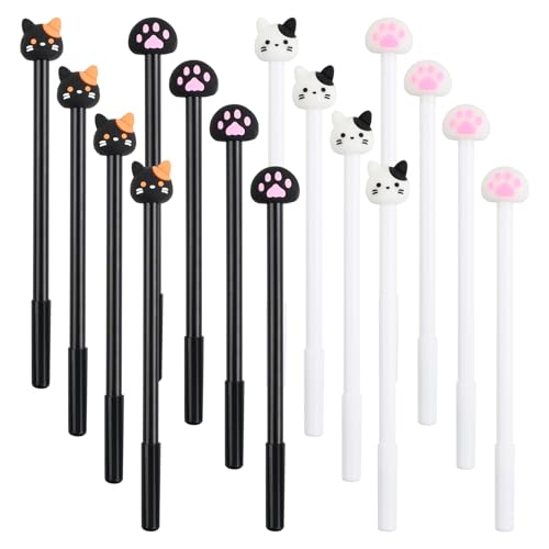 Gelschreiber Schwarz 16er-Pack Gel Stifte Tiere Set, 0.5mm Stiftspitze, Gel Stifte Set Kugelschreiber, Gelstifte Schwarze Tinte, Schwarzer Kugelschreiber Gel Für Schule Büro (Katzen-Design) von DecorDwell