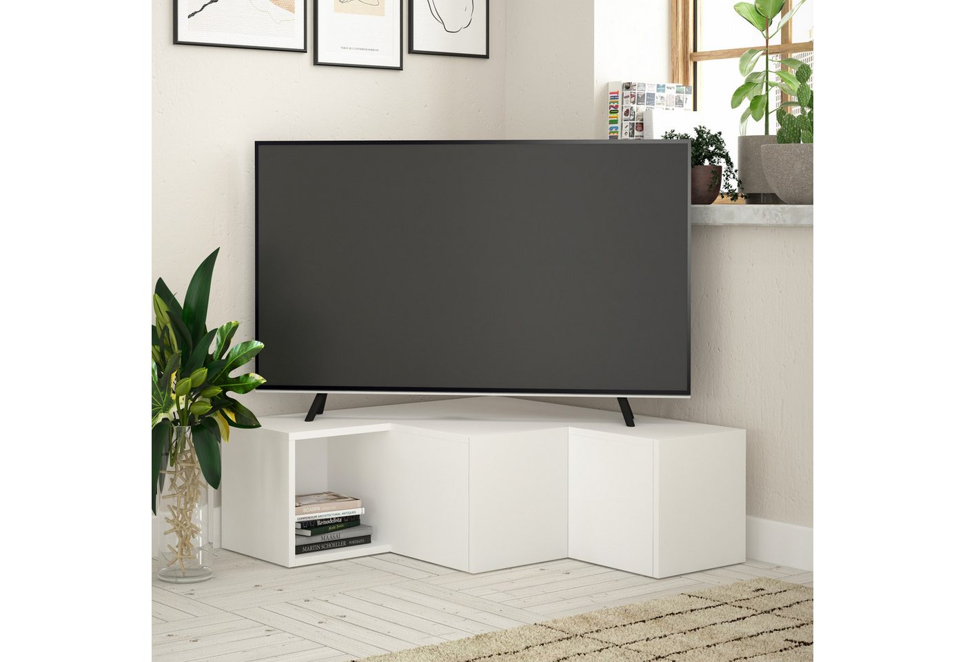 Decortie Compact TV-Ständer, (bis 50,00 Zoll, Moderner TV-Ständer TV-Element Mit Wandregal, 90,6 x 94,2 x 31,4 cm) von Decortie