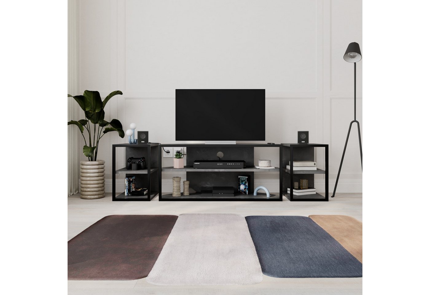 Decortie ECHO TV-Ständer, (bis 50,00 Zoll, Set, 3-tlg., 1 Set 3 Teile, Moderner TV-Ständer SET, 42 x 45 x 160 cm) von Decortie