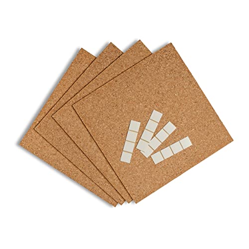 DECOSA Pinntafel mit Klebepads - 1 Pack Pinboard aus Kork (4 Platten = 0,37 qm) - 30,5 cm x 30,5 cm x 5 mm - Für Büro, Küche, Arbeitszimmer, Kinderzimmer von Decosa
