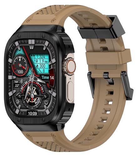 Deczone Armband mit Edelstahlgehäuse, kompatibel mit Apple Watch Serie Ultra 1 2, 49 mm, iWatch-Armbänder, robuste Metall-Schutzhülle für Herren, Hellbraun Deczone Armband mit Edelstahlgehäuse, kompatibel mit Apple Watch Serie Ultra 1 2, 49 mm, iWatch-Armbänder, robuste Metall-Schutzhülle für Herren, Hellbraun von Deczone