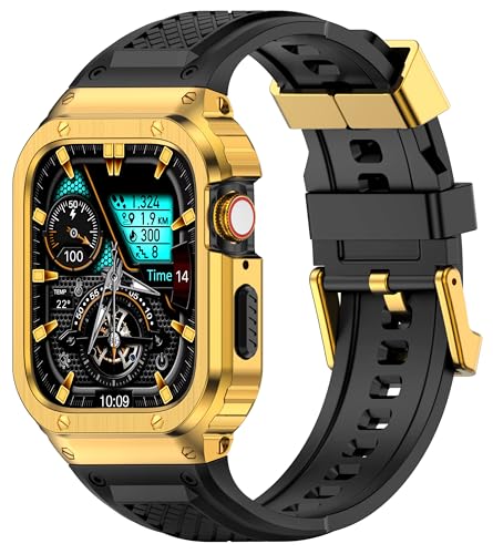 Deczone Band mit Edelstahlgehäuse Kompatibel mit Apple Watch Series 9 8 7 SE 6 5 4 S 3 2 1 41mm 40mm 38mm Band, iwatch Bands Robuste Schutzhülle aus Metall für Männer (Gold) von Deczone