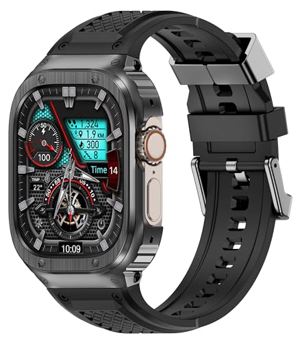Deczone Band mit Edelstahlgehäuse Kompatibel mit Apple Watch Series 9 8 7 SE 6 5 4 S 3 2 1 41mm 40mm 38mm Band, iwatch Bands Robuste Schutzhülle aus Metall für Männer (Grau) von Deczone