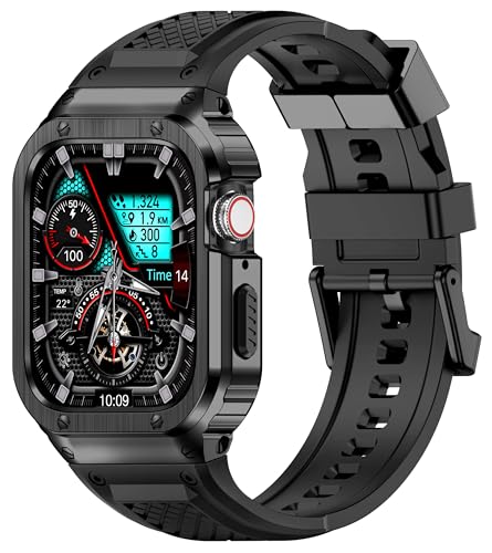 Deczone Band mit Edelstahlgehäuse Kompatibel mit Apple Watch Series 9 8 7 SE 6 5 4 S 3 2 1 41mm 40mm 38mm Band, iwatch Bands Robuste Schutzhülle aus Metall für Männer (Schwarz) von Deczone