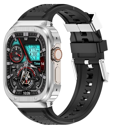 Deczone Band mit Edelstahlgehäuse Kompatibel mit Apple Watch Series 9 8 7 SE 6 5 4 S 3 2 1 41mm 40mm 38mm Band, iwatch Bands Robuste Schutzhülle aus Metall für Männer (Silber) von Deczone