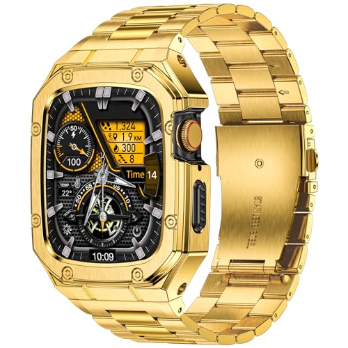 Deczone Kompatibel mit Apple Watch Armband 38mm 40mm 41mm, Metall Ersatzband für Series 9 SE 8 7 6 5 4 3 2 1 Edelstahl iWatch Bands Männer (Gold) von Deczone