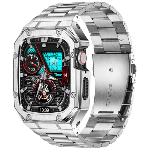 Deczone Kompatibel mit Apple Watch Armband 42mm 44mm, Metall Ersatzband für Series SE 6 5 4 3 2 1 Edelstahl iWatch Bands Männer (Silber) von Deczone