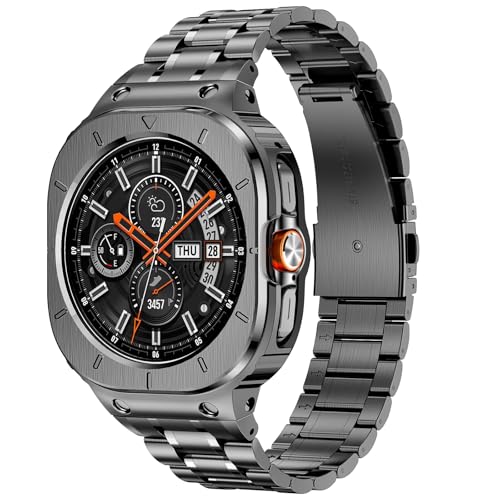 Deczone Edelstahl Armband mit Gehäuse kompatibel mit Samsung Galaxy Watch Ultra 47mm, Robuste Schutzhülle und Metallarmband für Samsung Galaxy Watch 7 Ultra für Männer (Grau) von Deczone
