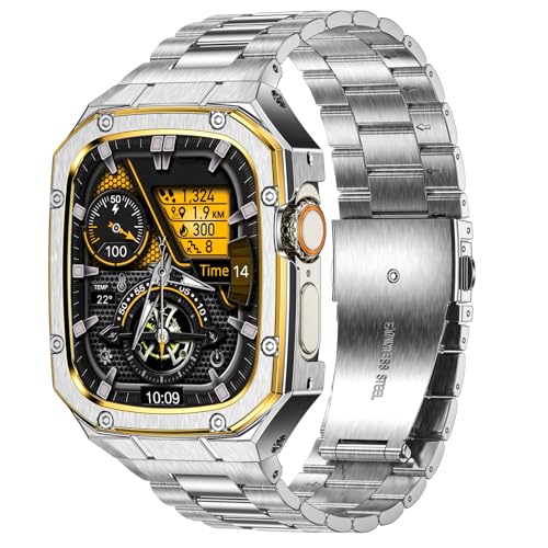 Deczone Kompatibel mit Apple Watch Armband 49mm, Metall Ersatzband für Ultra 2/1 Edelstahl iWatch Bands Männer (Silber/Gold) von Deczone