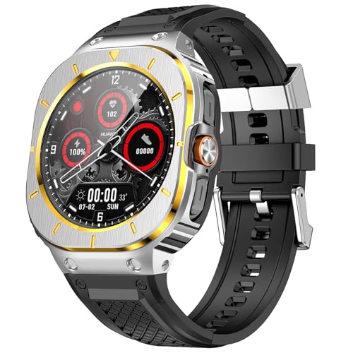 Deczone Silikonband mit Edelstahl-Gehäuse, kompatibel mit Samsung Galaxy Watch Ultra 47 mm, Schutzhülle für Herren, silberfarben und goldfarben Deczone Silikonband mit Edelstahl-Gehäuse, kompatibel mit Samsung Galaxy Watch Ultra 47 mm, Schutzhülle für Herren, silberfarben und goldfarben von Deczone