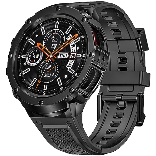 Deczone Silikonband mit Edelstahlgehäuse Abdeckung Kompatibel mit Samsung Galaxy Watch 5 Pro 45mm Bänder Schutzhülle für Männer (Schwarz) von Deczone