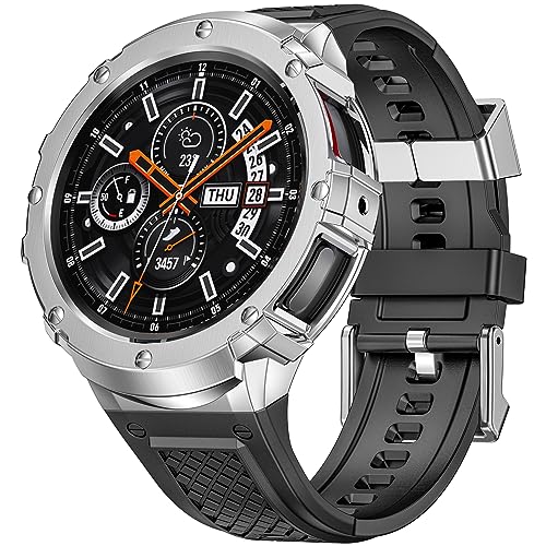 Deczone Silikonband mit Edelstahlgehäuse Abdeckung Kompatibel mit Samsung Galaxy Watch 5 Pro 45mm Bänder Schutzhülle für Männer (Silber) von Deczone