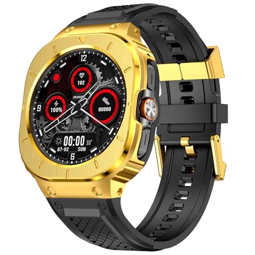 Deczone Silikonband mit Edelstahlgehäuse Abdeckung kompatibel mit Samsung Galaxy Watch Ultra 47mm Bands Schutzhülle für Männer (Gold) von Deczone