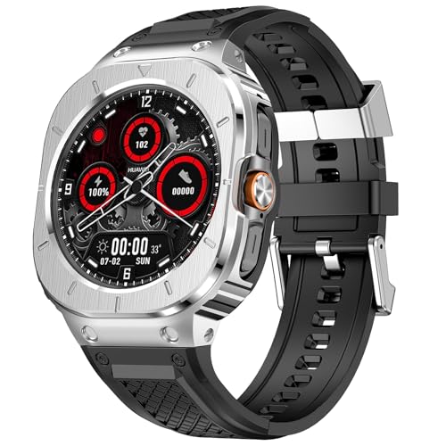 Deczone Silikonband mit Edelstahlgehäuse Abdeckung kompatibel mit Samsung Galaxy Watch Ultra 47mm Bands Schutzhülle für Männer (Silber) von Deczone