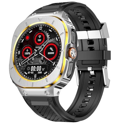 Deczone Silikonband mit Edelstahlgehäuse Abdeckung kompatibel mit Samsung Galaxy Watch Ultra 47mm Bands Schutzhülle für Männer (Silber & Gold) von Deczone