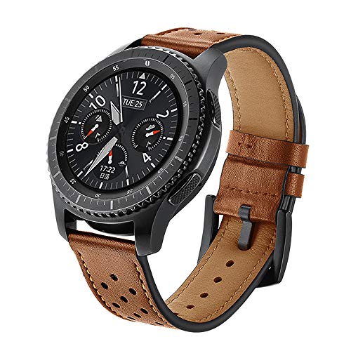 Dee Plus Lederarmband für Gear S3 Armband, 22mm echtes lederarmband ersatz Schnalle gurtband für Samsung Gear S3 Frontie/Classic, für Galaxy Watch 46mm, Watch 2 Classic von Dee Plus