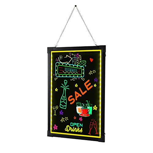Leuchtende Werbetafel, LED Reklame Tafel 80 x 60 cm Schreibtafel Writingboard mit 7 Lichtfarben 18 Kombinationen 8 Textmarker Fernbedienung Werbetafel für Dekoration Plakate Tafeln von DeeDuud