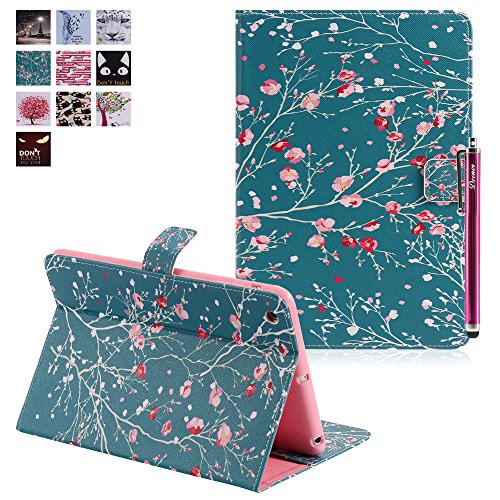 iPad Mini 1/2/3 Hülle, Deenor Bunt Painting und Stilvoll Brieftasche Tasche PU Leder Flip Protective Stand Tasche Schutzhülle Hülle für Apple iPad Mini 1/2/3 Generation.[Branches Safflower] von Deenor