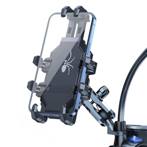 DeepMoto Motorrad-Telefonhalterung aus Aluminiumlegierung mit Vibrationsdämpfer, Handy-Halterung für Fahrrad, Roller, ATV, passend für 11,4 cm – 17,8 cm Smartphones (Rückspiegel) von DeepMoto