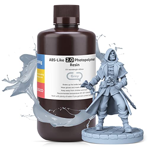 ELEGOO ABS-Like Resin 2.0 Photopolymer Harz UV-Härtung 405nm ABS 3D Harz für LCD 3D Drucker Grau 1000G von Deeplee