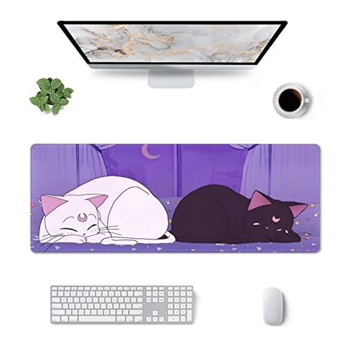 Anime Kawaii Gaming Mauspad Niedliche Katze Große Schreibtischunterlage XL Lavendel Lila Erweitertes Mousepad Gaming Desktop Matte Laptop Tastatur Mauspad Schreibtischunterlage 80 x 30 cm Rutschfeste von Deepon